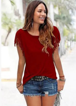 Women's Fringe Sleeve Casual T-Shirt Top - Image 3