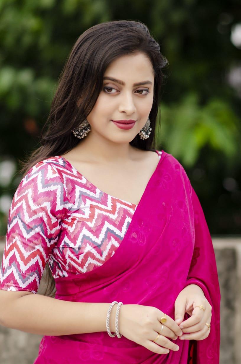 Rani Silk Blend Saree with Butterfly Woven Motifs