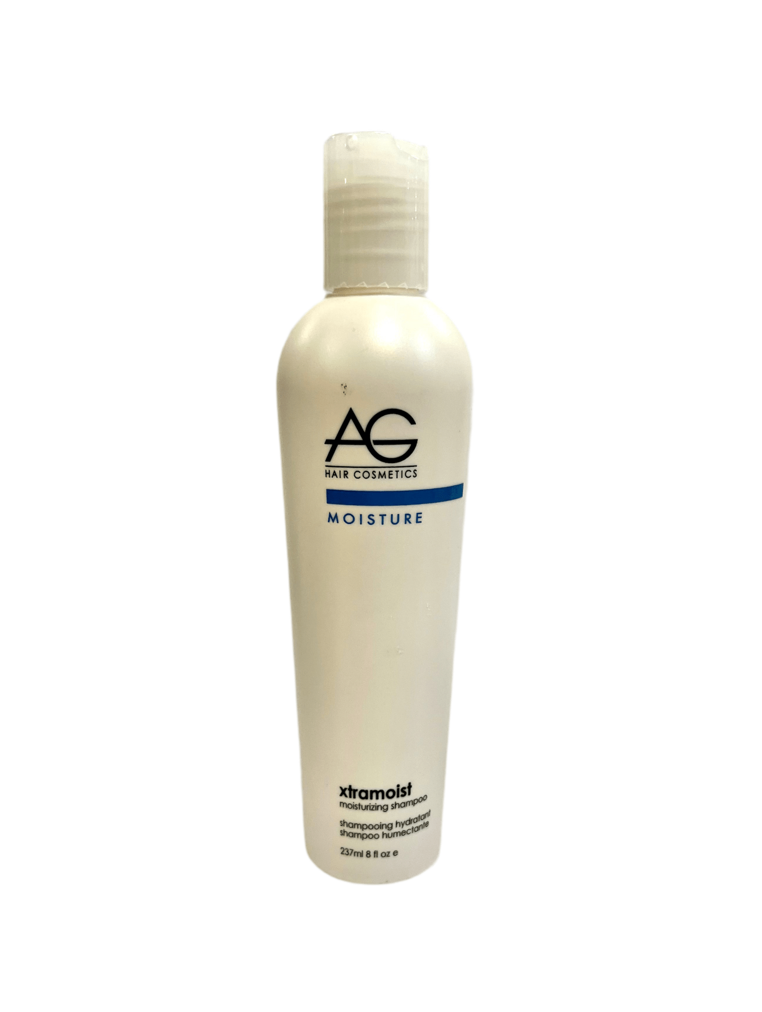 AG Hair Cosmetics Xtramoist moisturizing shampoo and conditioner in white 237ml bottles.