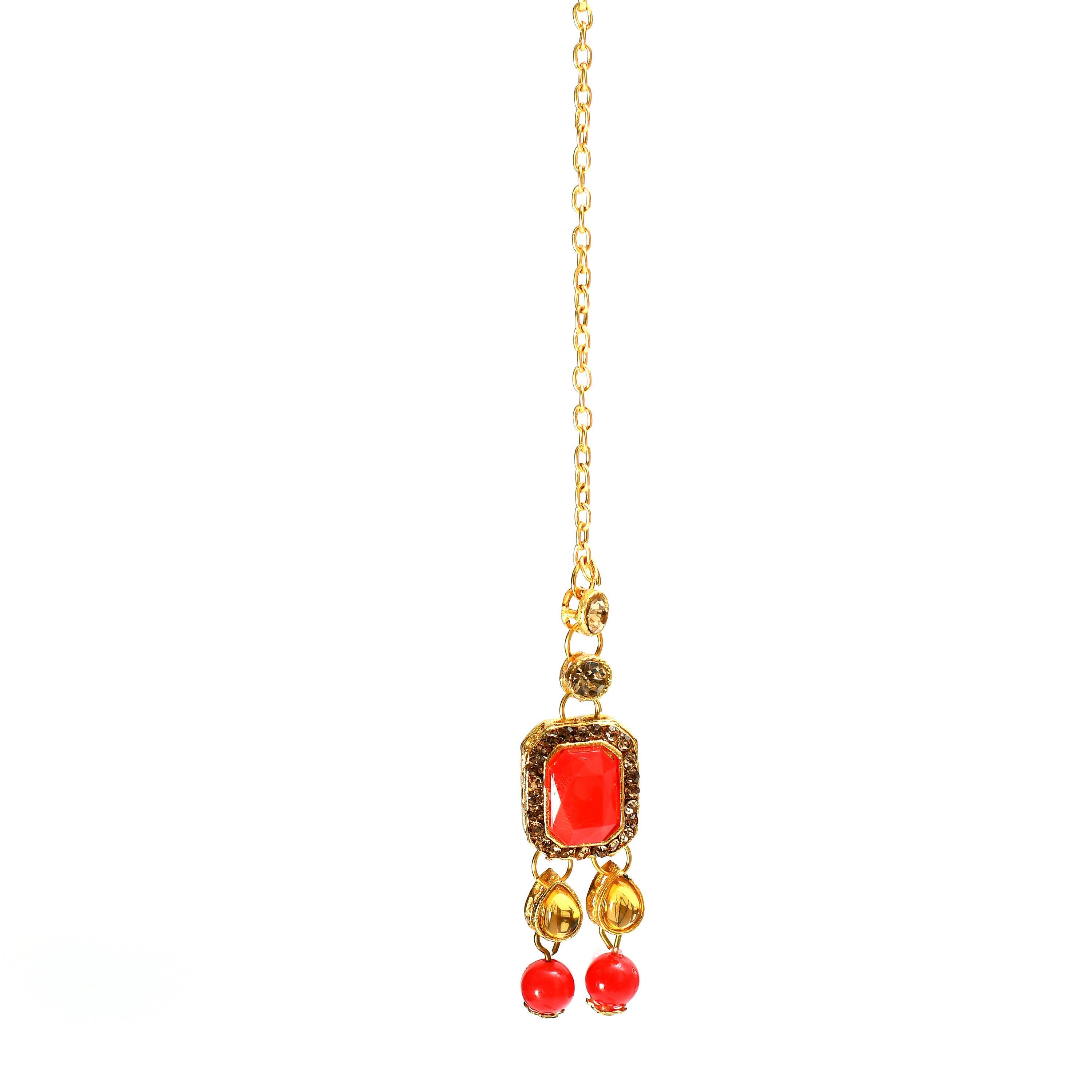 Kundan and Pearl Gold-Polished Brass Statement Choker (Red)