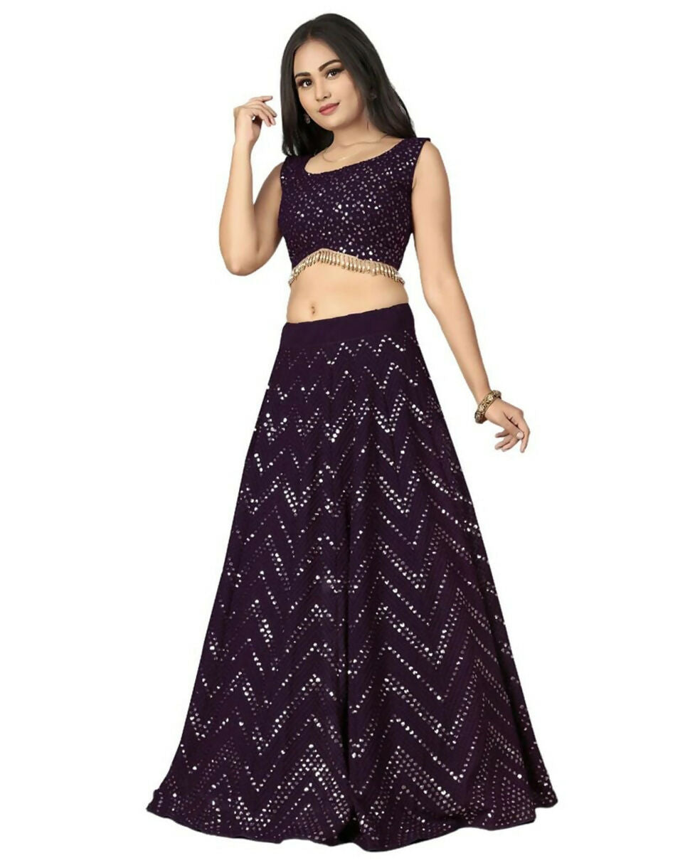 Wine Faux Georgette Lehenga Choli with 3mm Sequins Embroidery