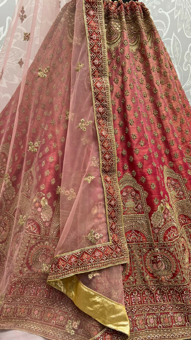 Red Bridal Net Lehenga Choli with Sequins and Diamond Work