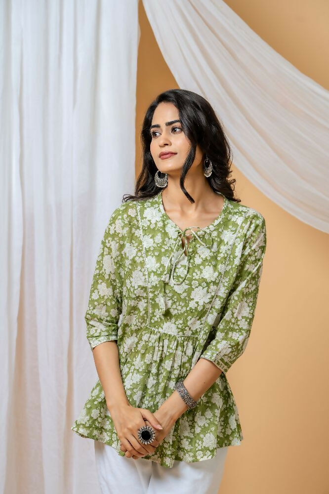 Green Floral Hand Block Printed Cotton Co-Ord Set