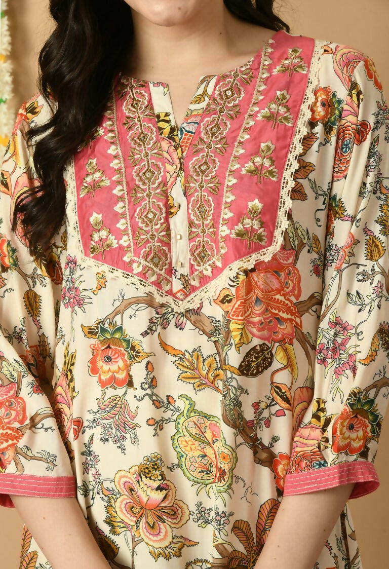 White Maslin Kurta Set with Cotton Bottom - Elegant Ethnic Suit