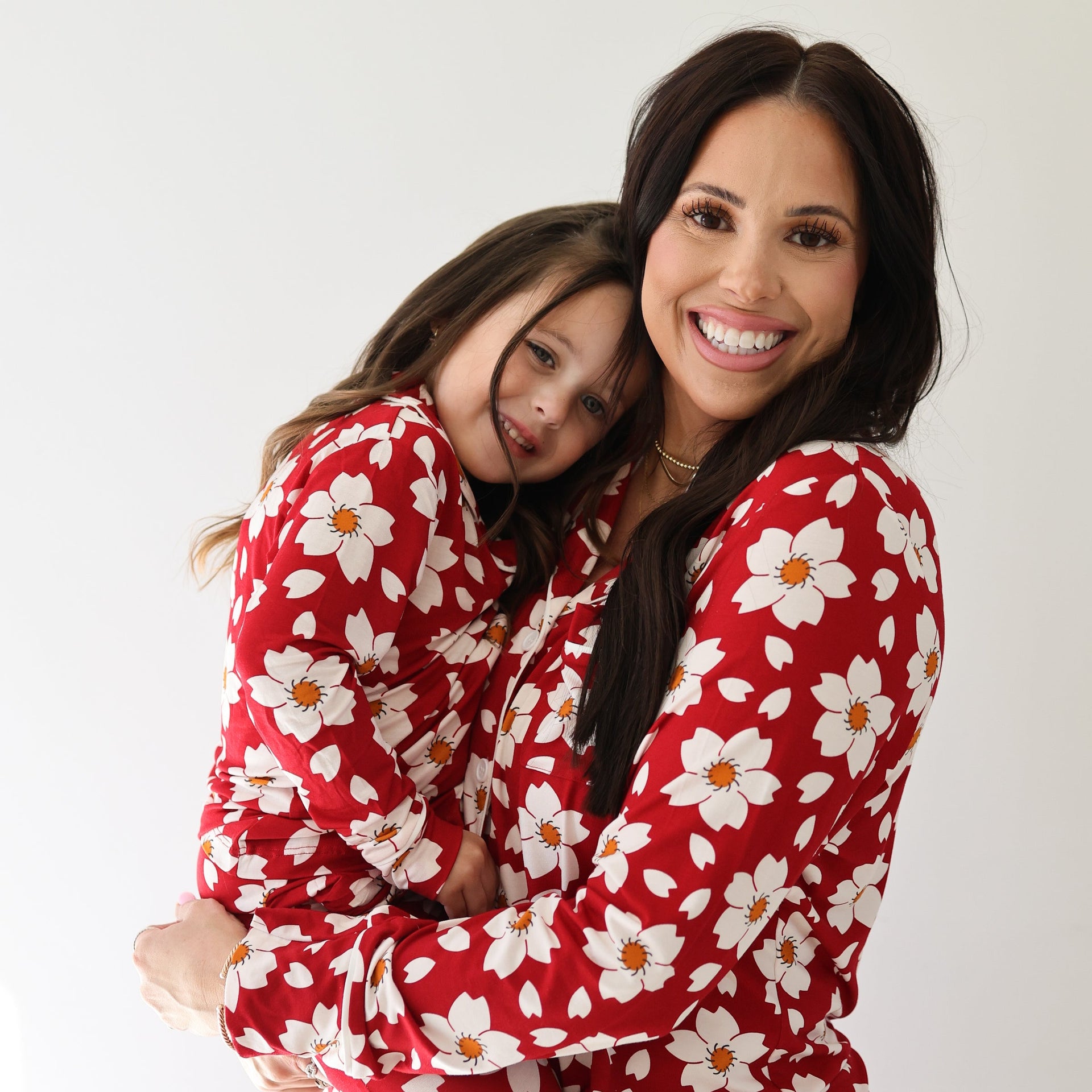Womens Bamboo Button Up Long Sleeve Lounge Set Cherry Blossoms - Image 3