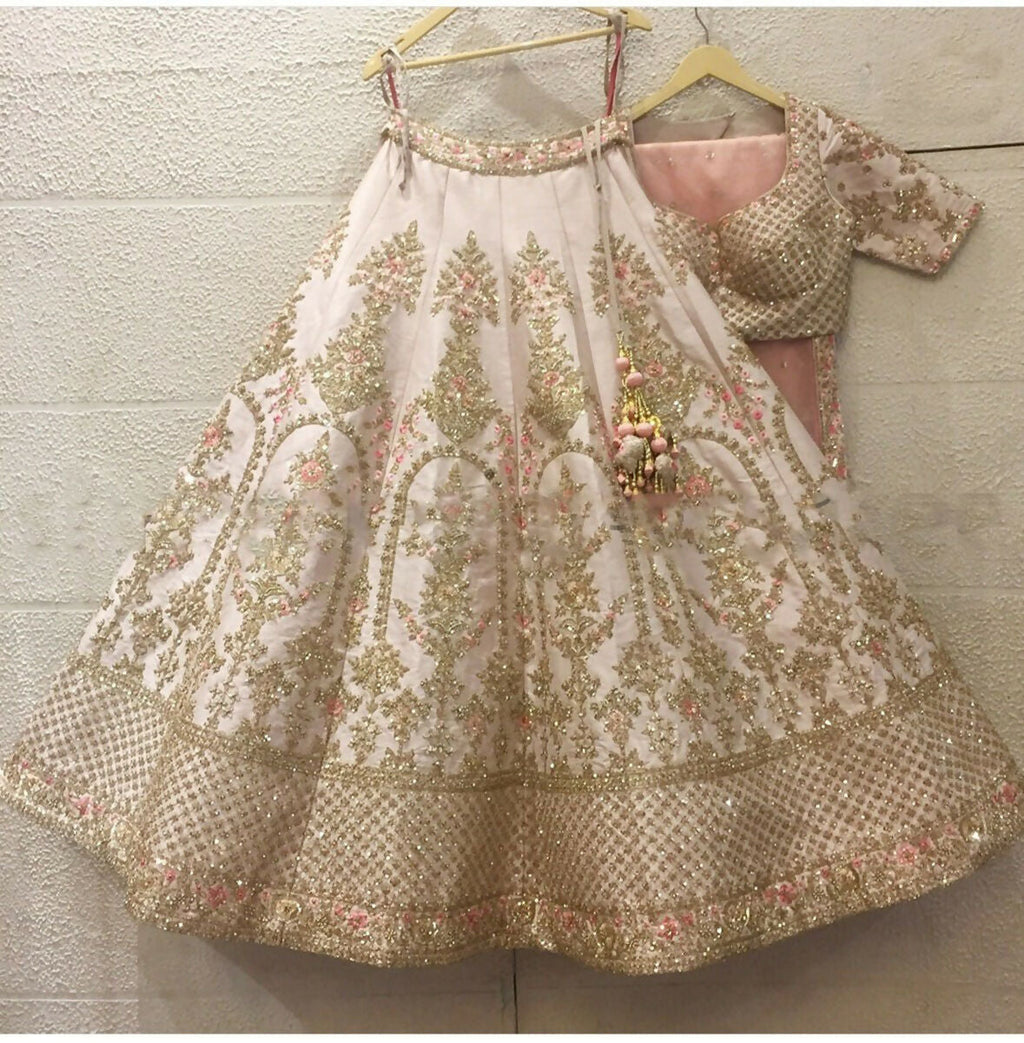 Rose Pink Sequins & Zari Dori Embroidered Lehenga Choli