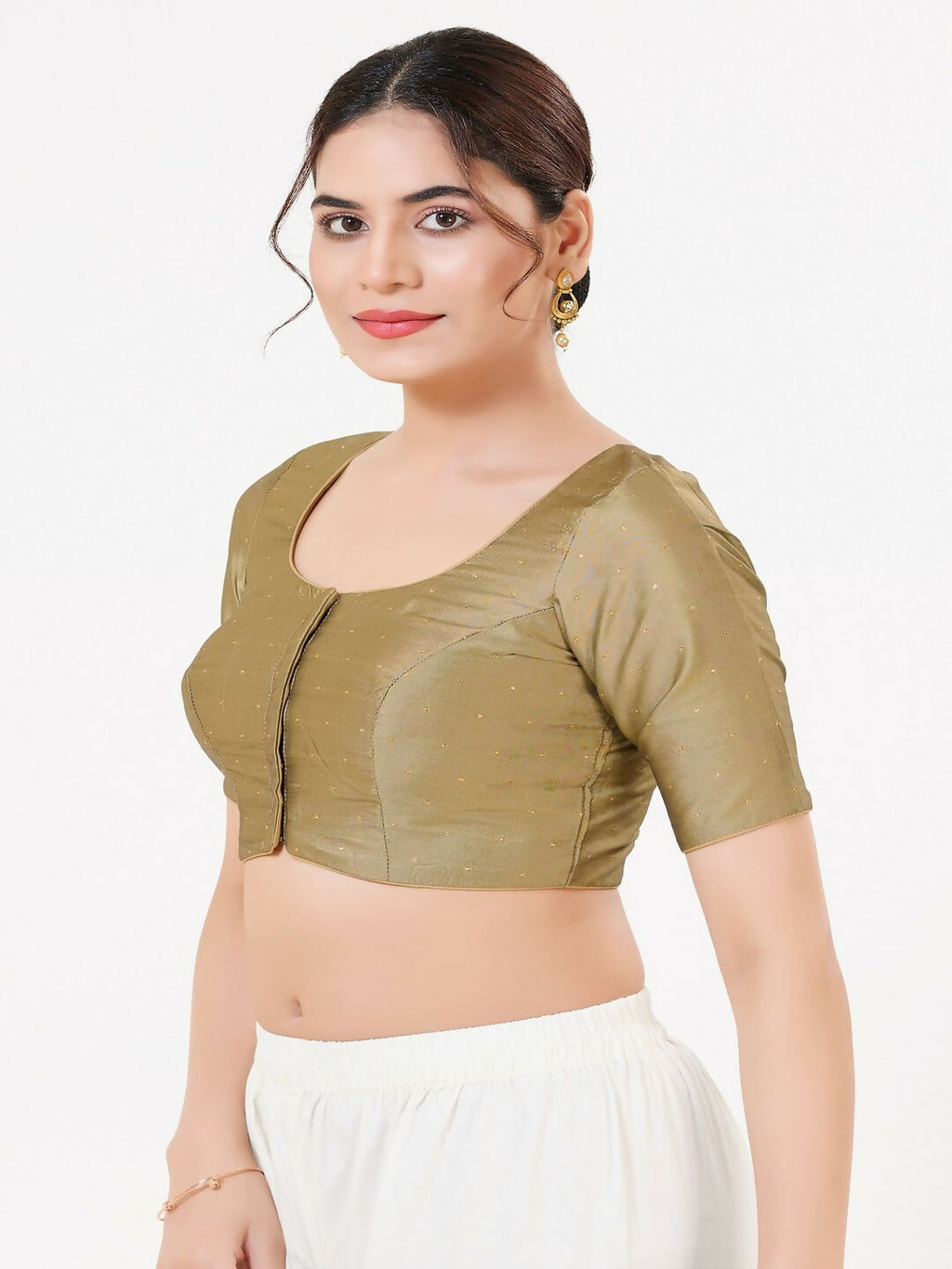 Copper Taffeta Silk Sleeveless Blouse - Fitted Front Open Ethnic Top