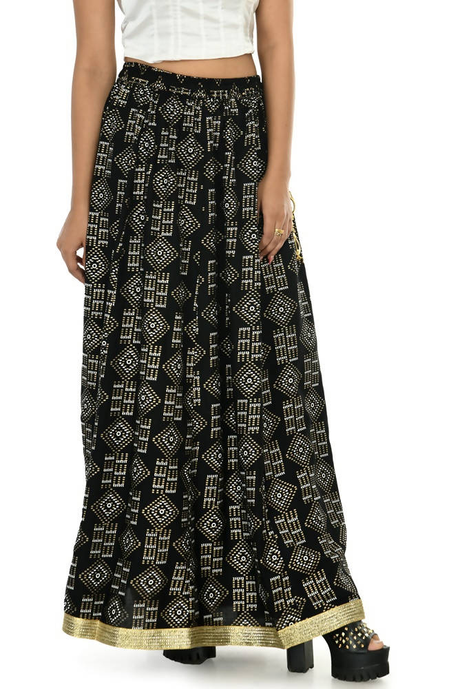 Moeza Black Printed Cotton Lehenga Lancha 40 Inch Length
