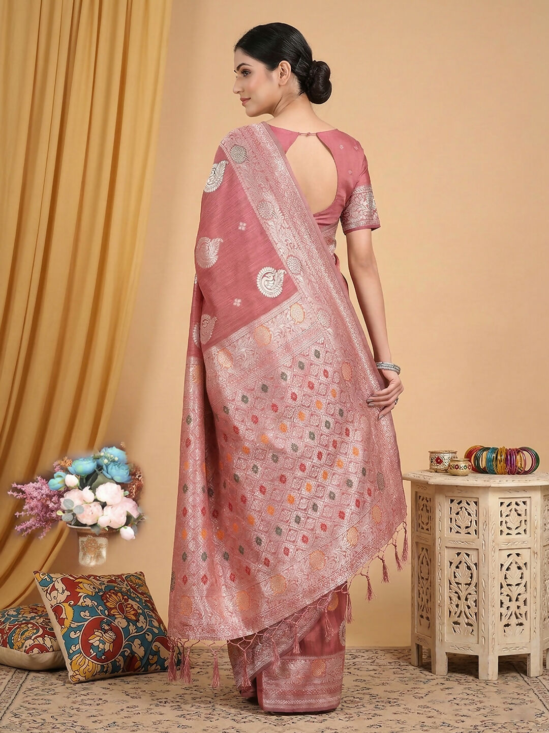 Pink Linen Cotton Saree for Daily and Casual Wear