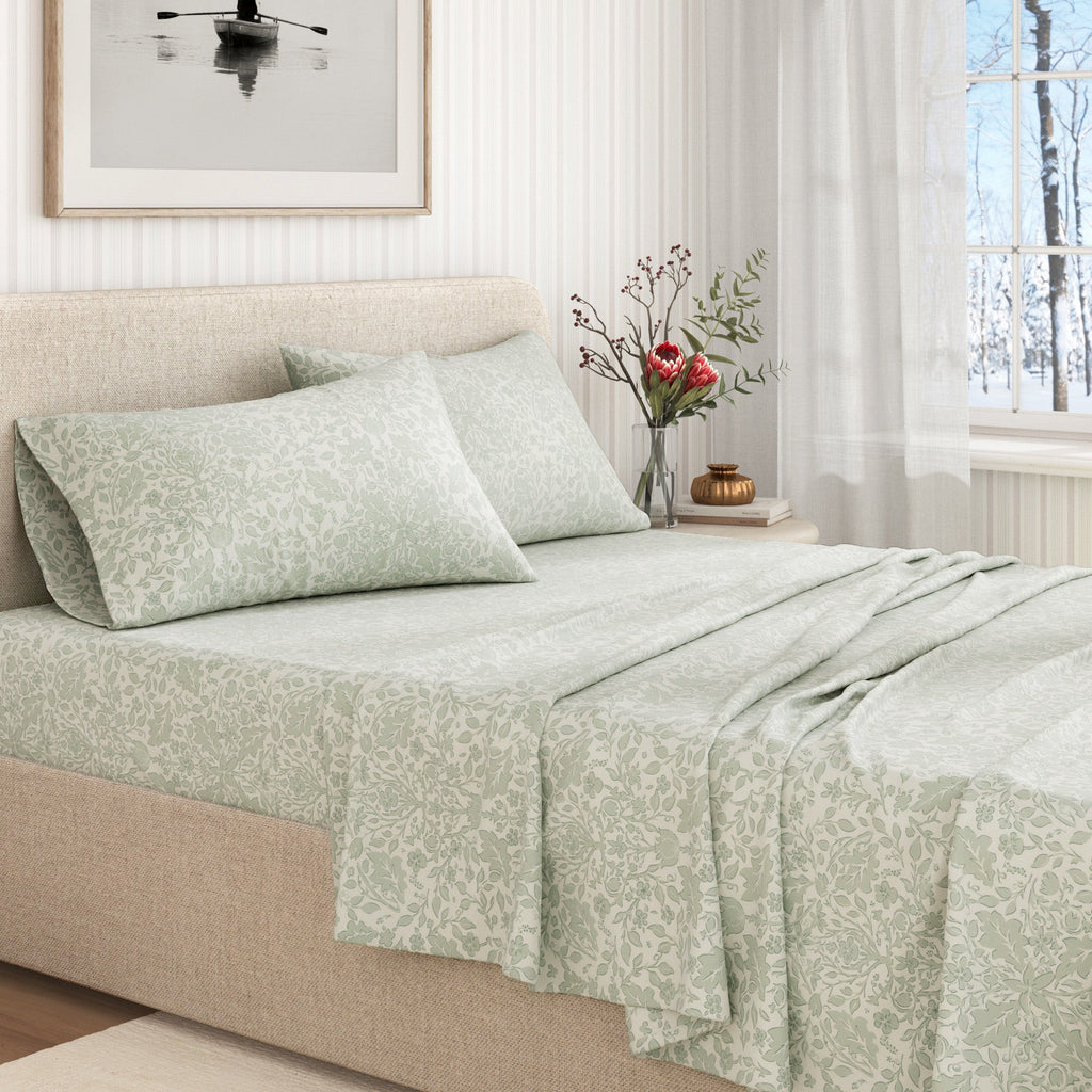 Winter Floral Turkish Cotton Flannel Sheet Set Ultra-Soft - Image 29