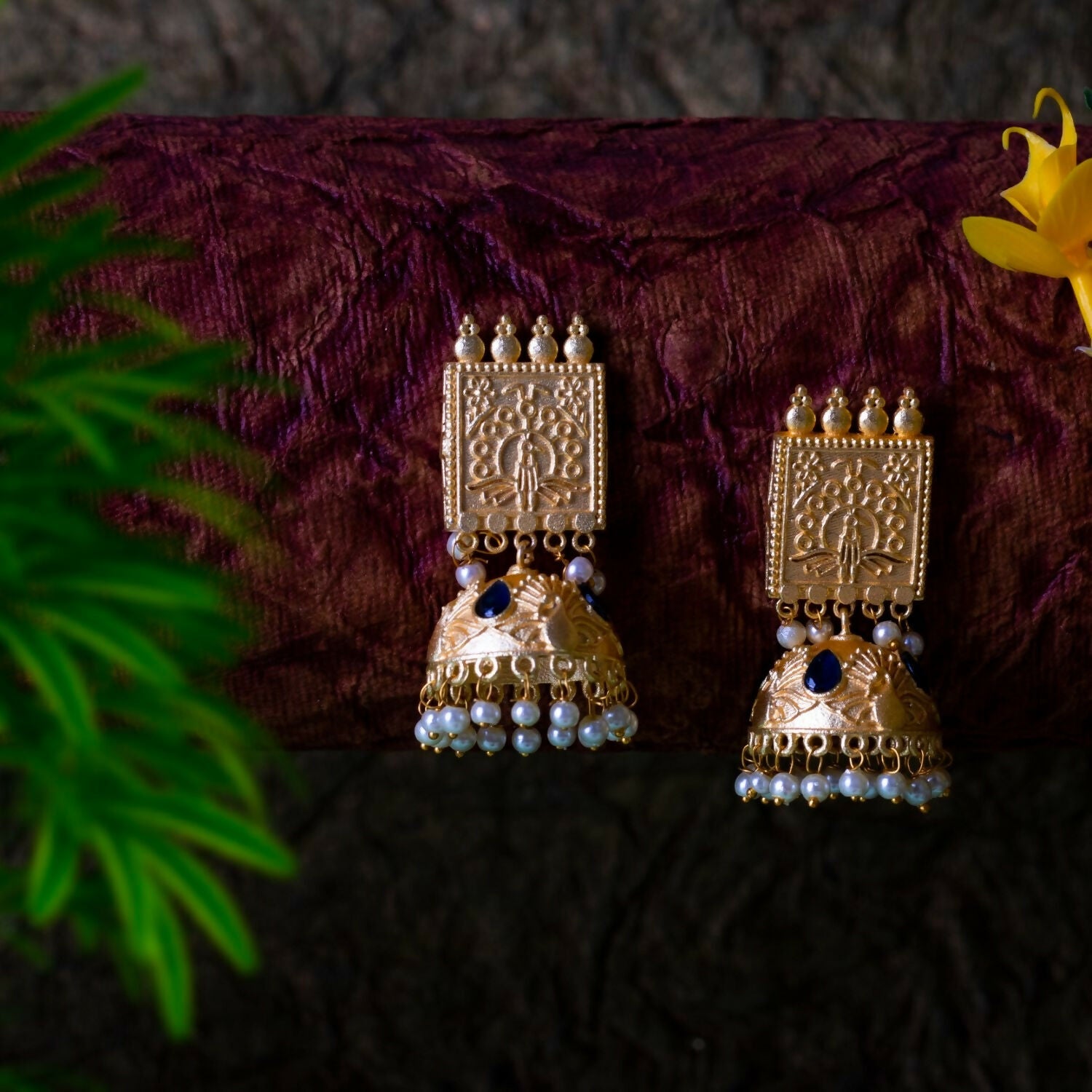 Traditional Matte Gold Brass Jhumka - Intricate Ethnic Design