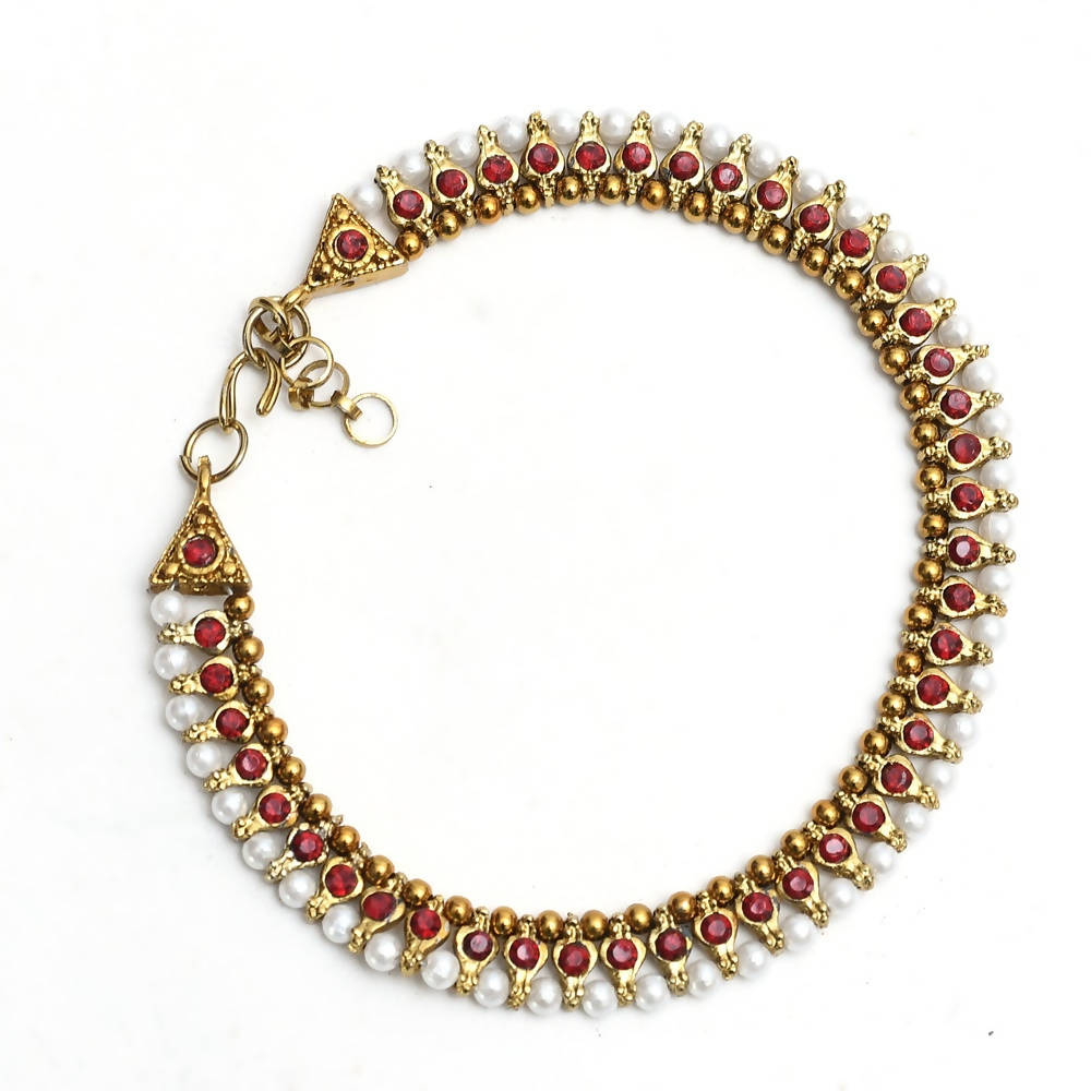 Red Kundan Traditional Payal Anklets for Women and Girls