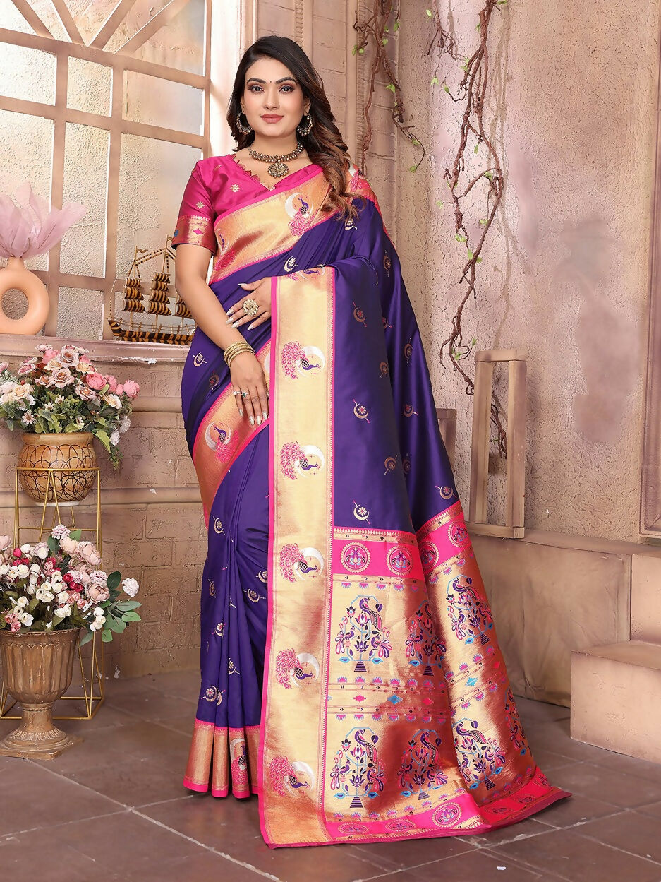 Regal purple Paithani saree with traditional woven craftsmanship