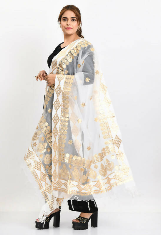 White Organza Gotta Patti Bridal Dupatta for Ethnic Wear