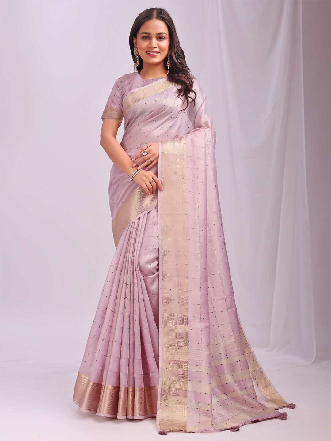 Light Pink Organza Saree with Matching Blouse Piece