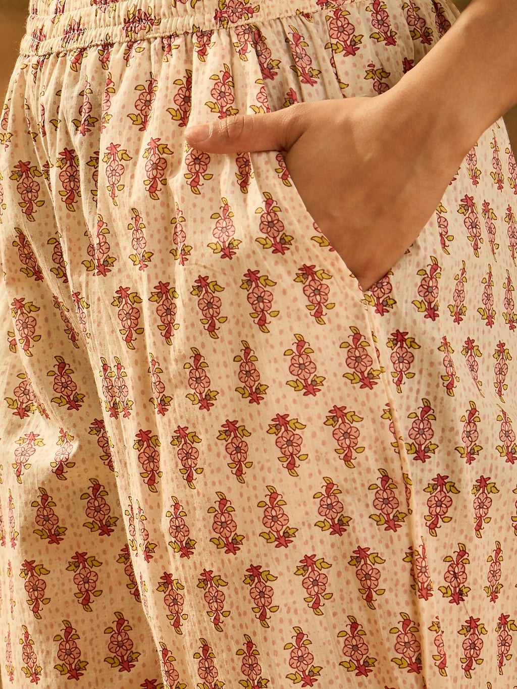 Printed Cream Pure Cotton Kurta Set with 3/4 Sleeves