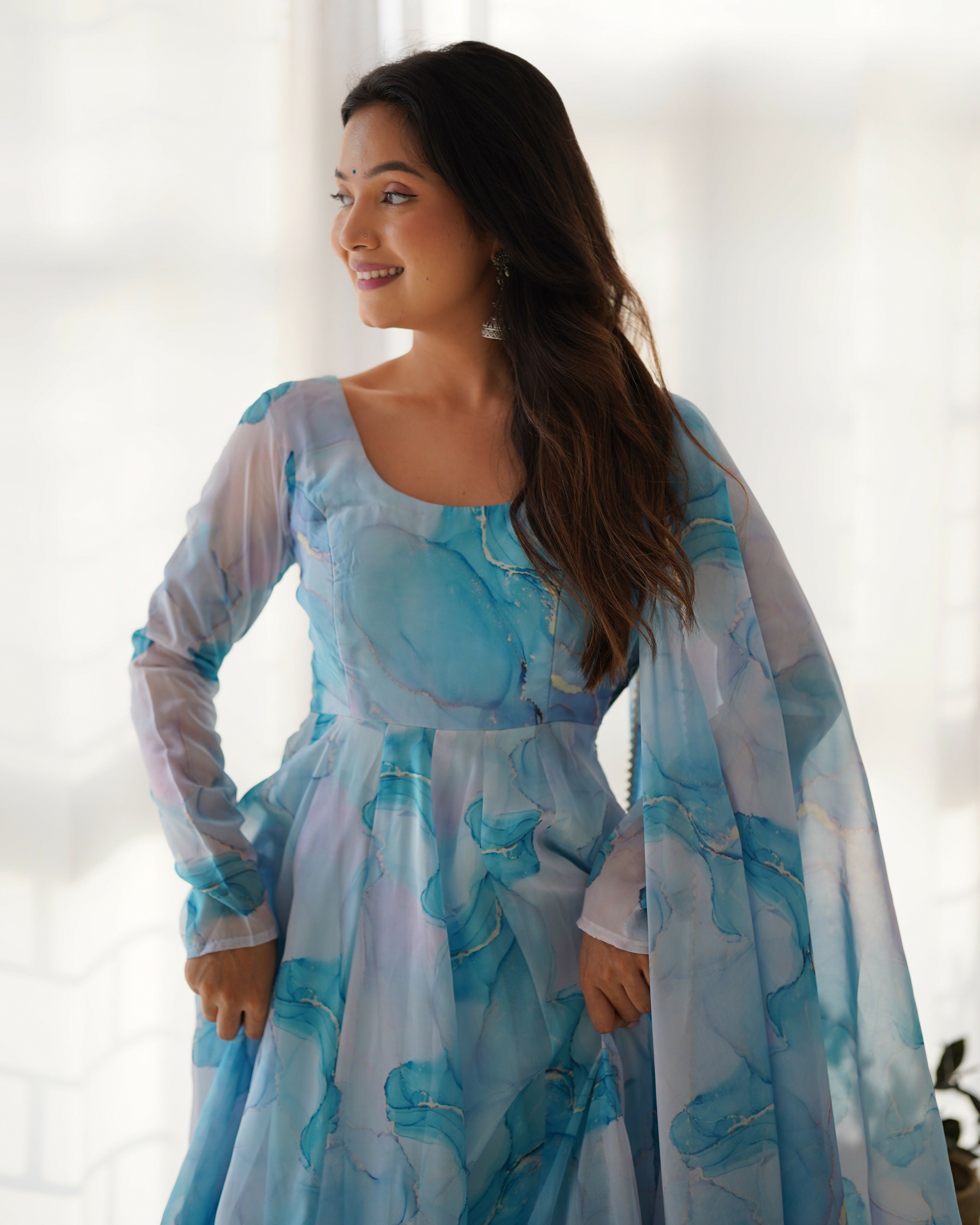 Sky Organza Kurta Set with Sequin Embroidery Work