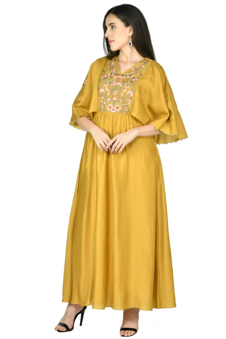 Single piece mustard Chanderi kurta for women