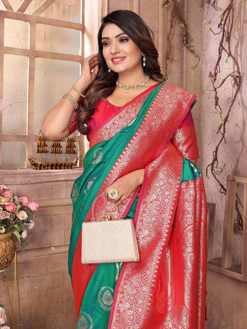 Green Banarasi Soft Silk Woven Saree for Festive Glamour