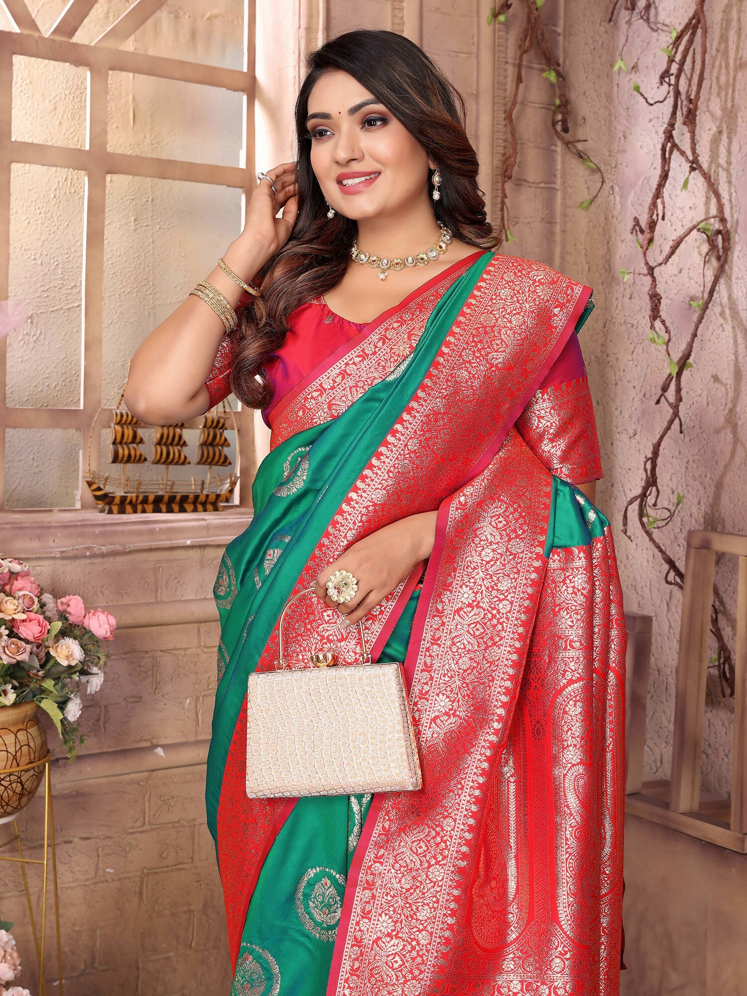 Green Banarasi Soft Silk Woven Saree for Festive Glamour