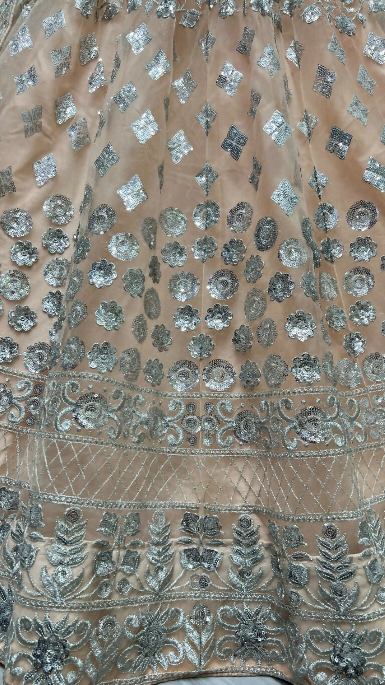 Peach Bridal Net Lehenga Choli with Zari & Thread Embroidery