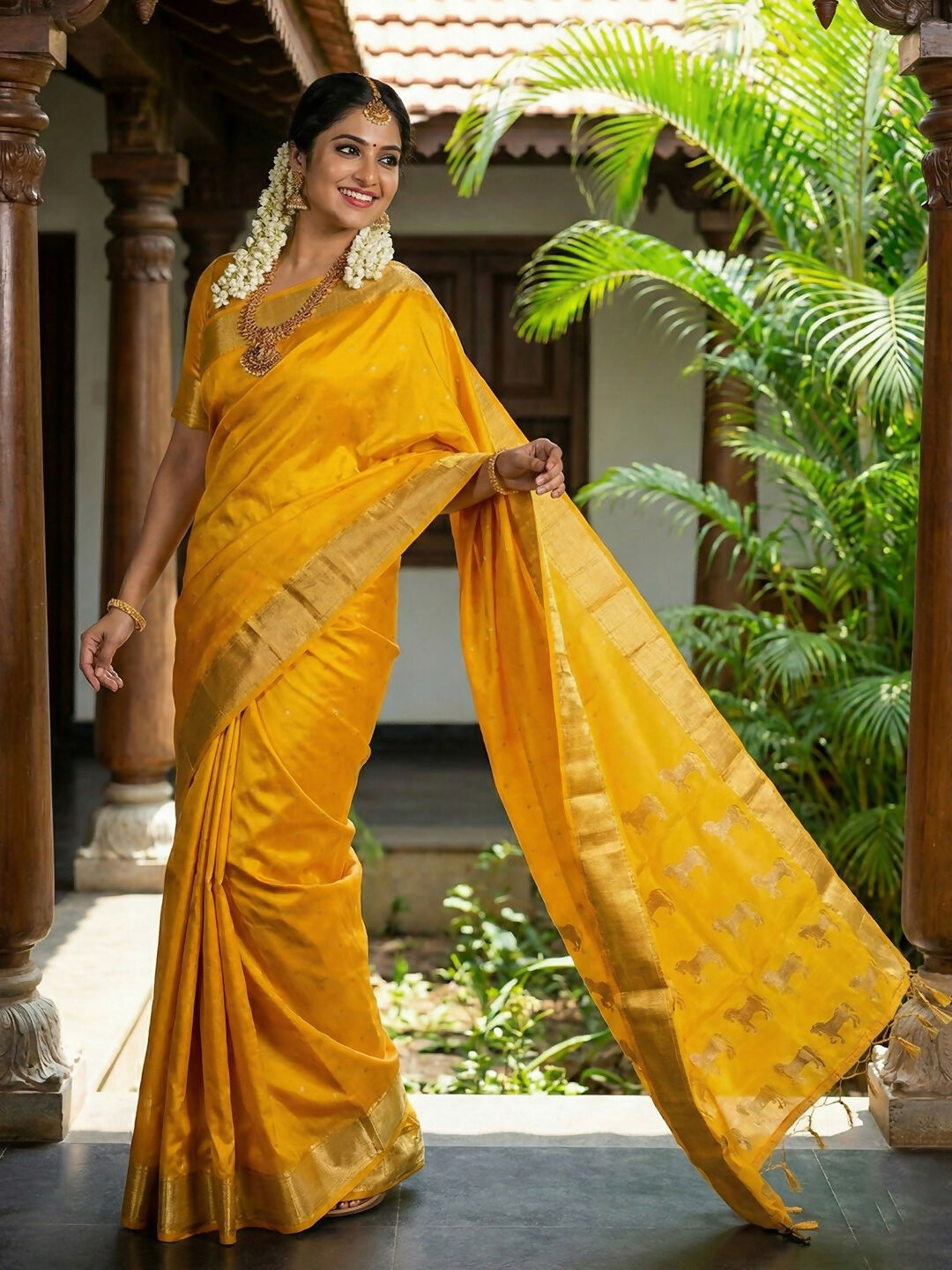 Luxurious Gold Soft Silk Saree for Festive Occasions