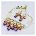 Close up of a handcrafted multicolor Kundan work necklace set