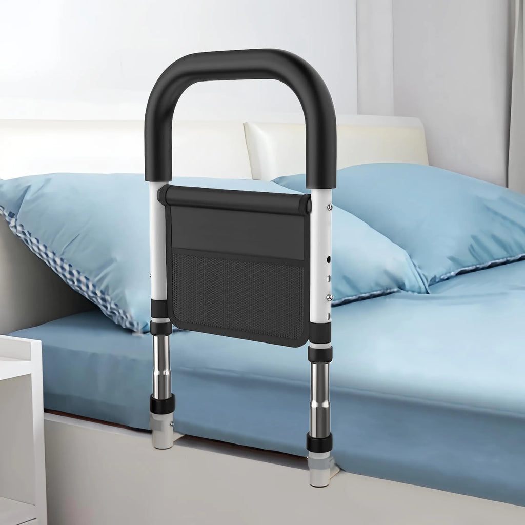 Bed Rails for Elderly Adults Safety Medical Bed Assist Rail for Seniors Bed Side Rails for Queen Bed Height Adjustable Bedside Bed Cane Grab Bar Handle with Storage Bag Fits King Twin Full Size Bed