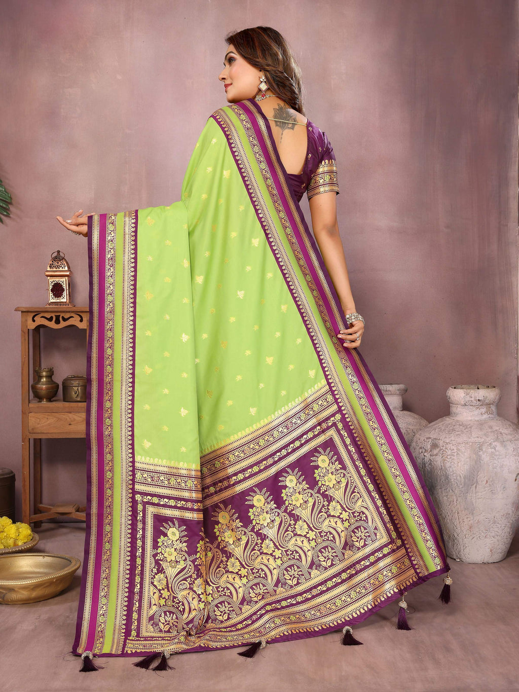 Parrot Green Kalamkari Silk Saree with Fine Weaving