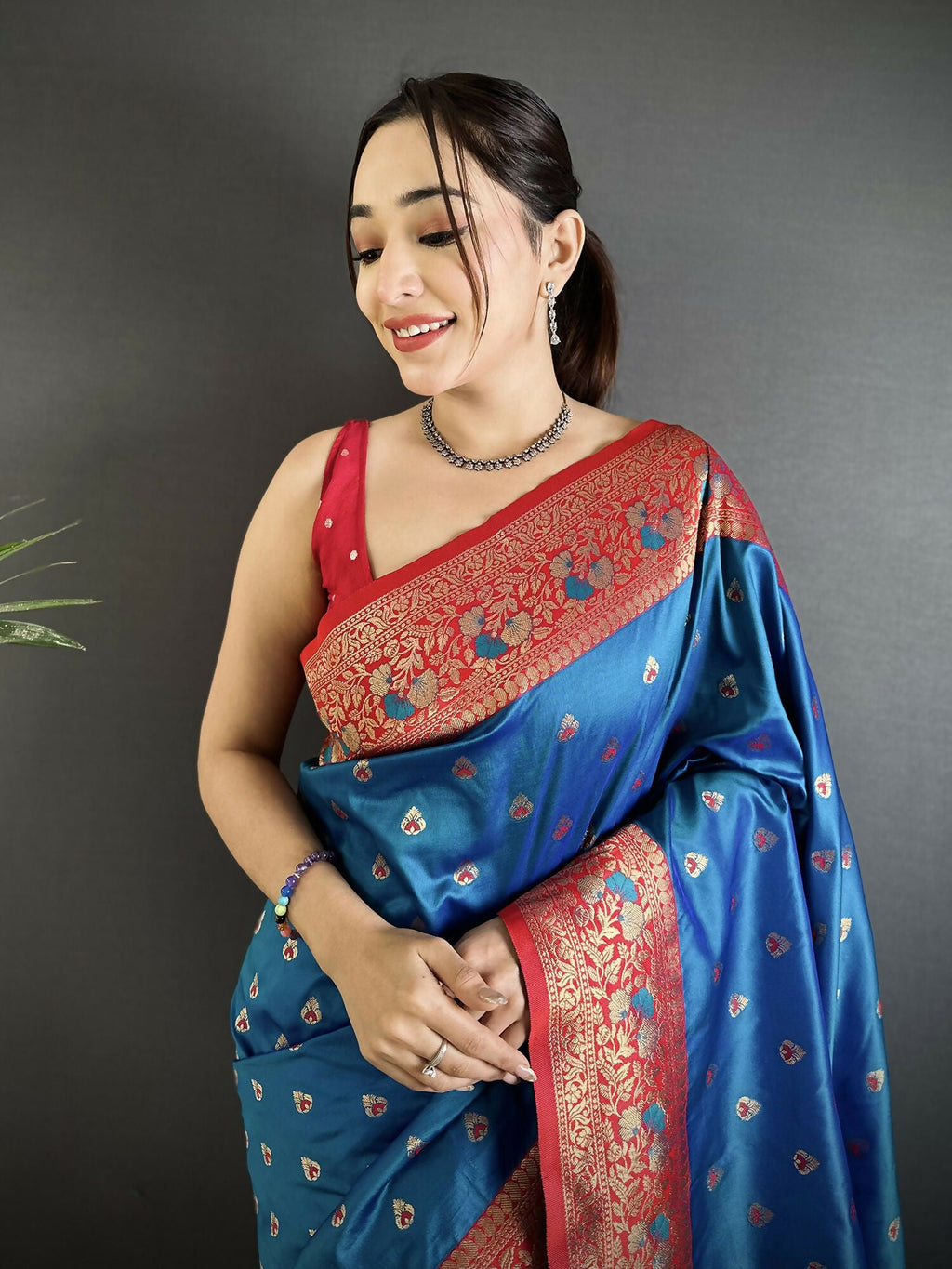 Blue Soft Silk Banarasi Saree with Intricate Motifs