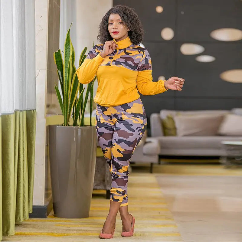 Winter Camouflage Print Knit Fashion Women's Set