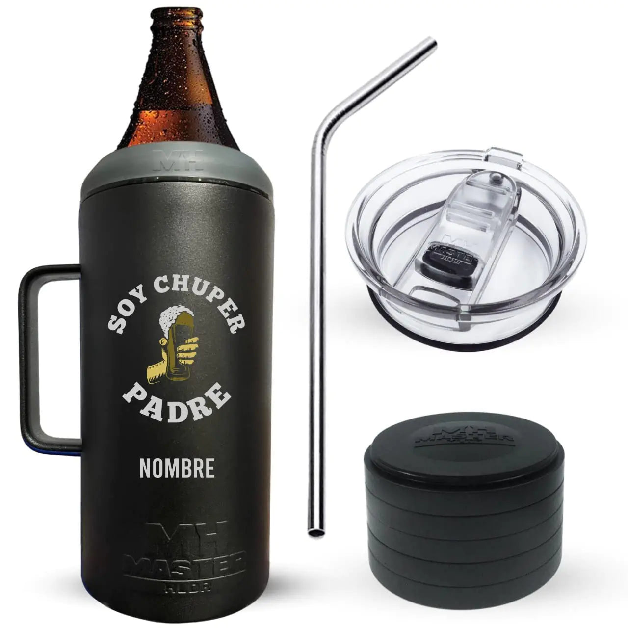 PORTACAGUAMON BLACK 40 oz A MASTER HOLDER ORIGINAL PRODUCT - OPTIONAL CUSTOMIZATION (CHUPER PADRE)