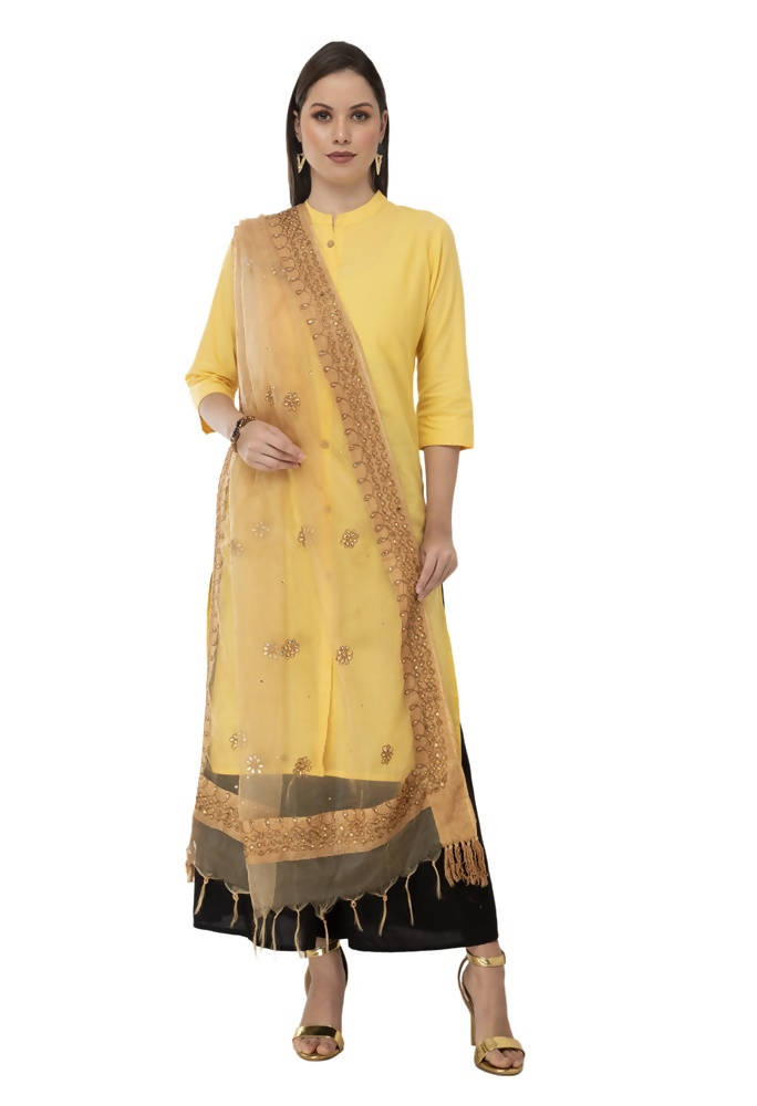Golden Orgenza Nug Embroidery Dupatta in Chiffon