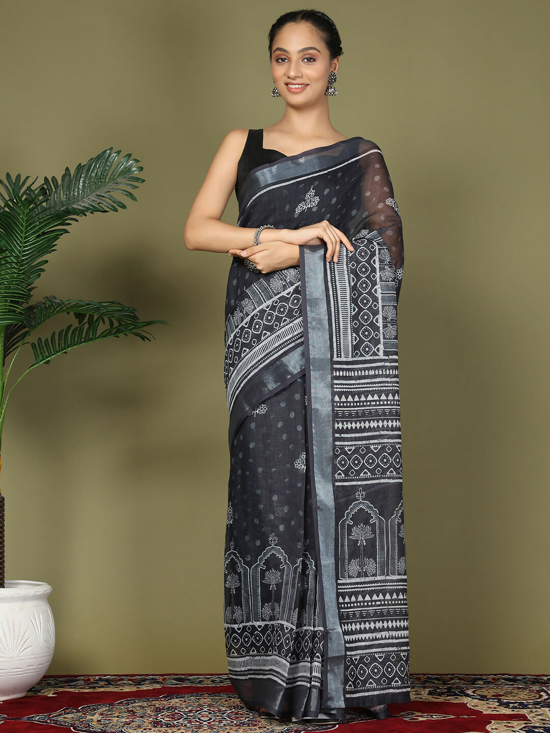 Black Cotton Saree with Matching Blouse