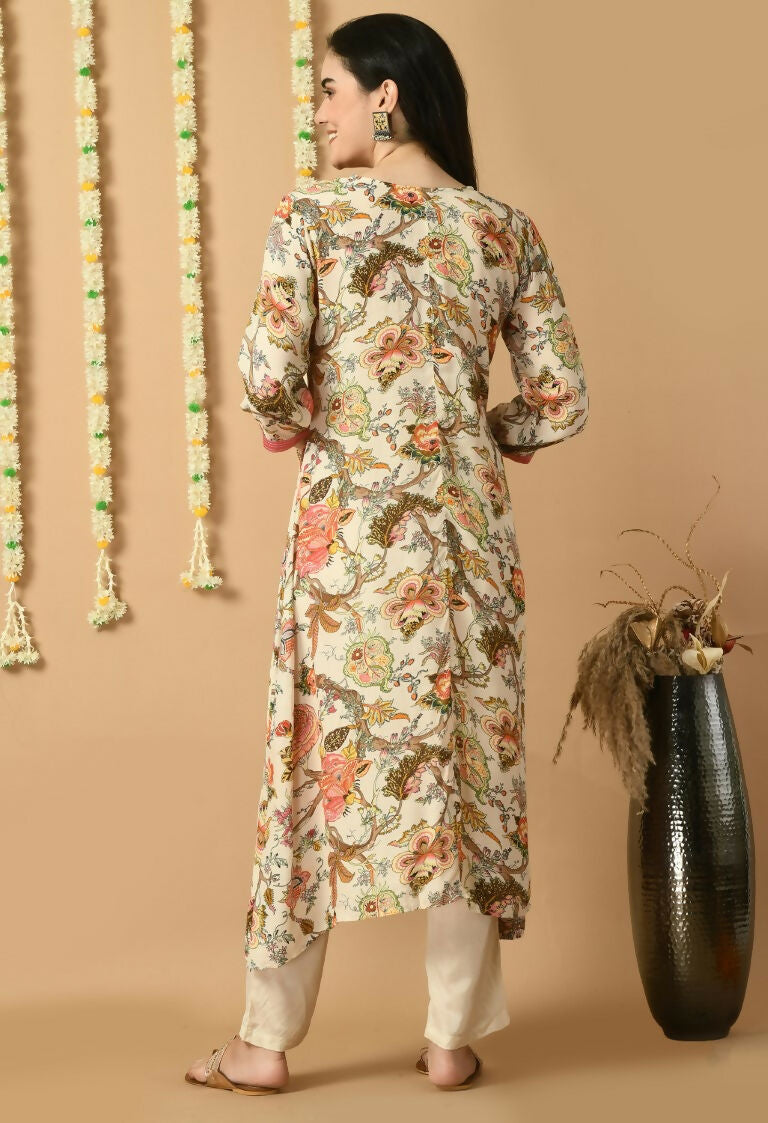 White Maslin Kurta Set with Cotton Bottom - Elegant Ethnic Suit