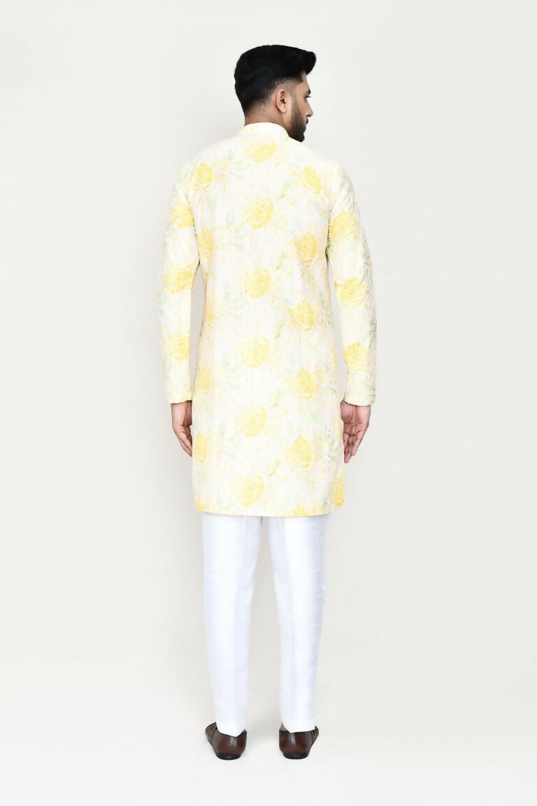 Yellow Rayon Digital Print Kurta with Straight Fit Pant