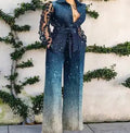 WOLFF Elegant Overalls with Lace Panel Flare Pants (One Set)
