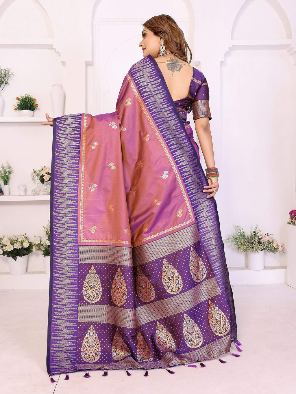 Purple South Soft Silk Saree with Elegant Zari Weaving Work
