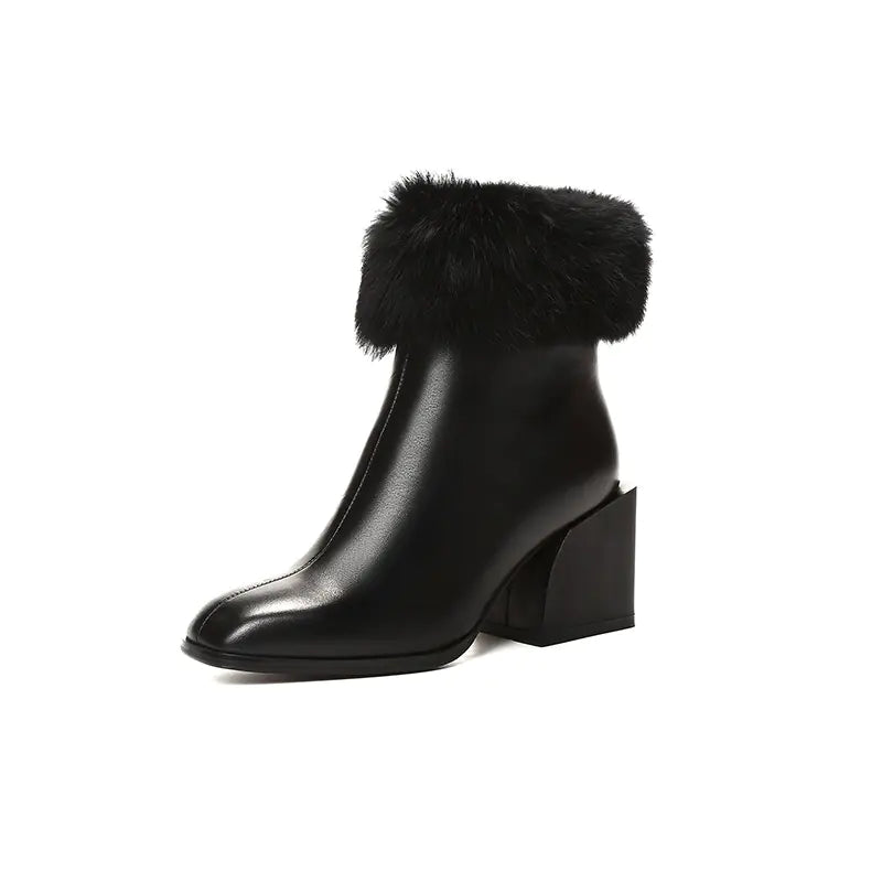 Genuine Leather Women's Boots with Chunky Heels