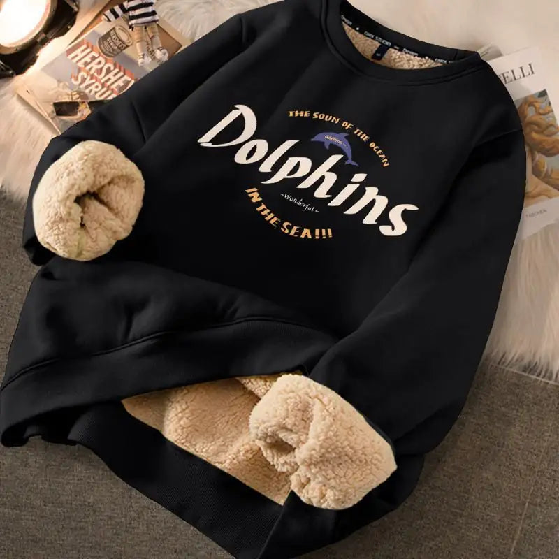 Women's Cream Fleece Lined Graphic Sweater with Cute Bear Print - Image 21