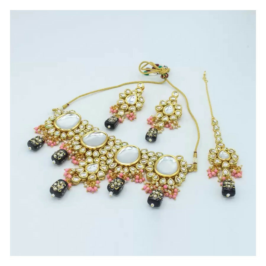 Handcrafted multicolor Kundan necklace set with gold plating