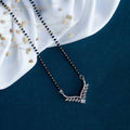 Elegant white American Diamond Mangalsutra on a display background