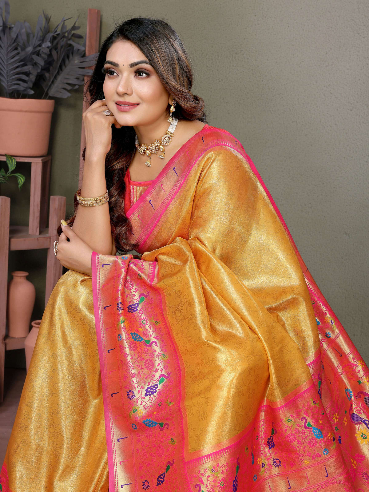 Yellow Tissue Silk Paithani Woven Saree for Wedding Occasions