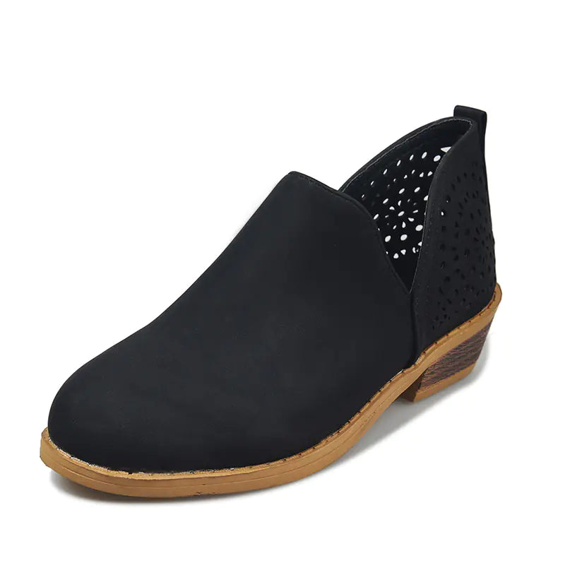 Women's Laser Cut Out Ankle Boots Low Block Heel Booties - Image 22