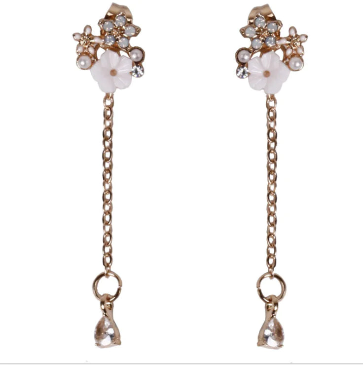 Long Rhinestone Snowflake Earrings with 925 Silver Pins