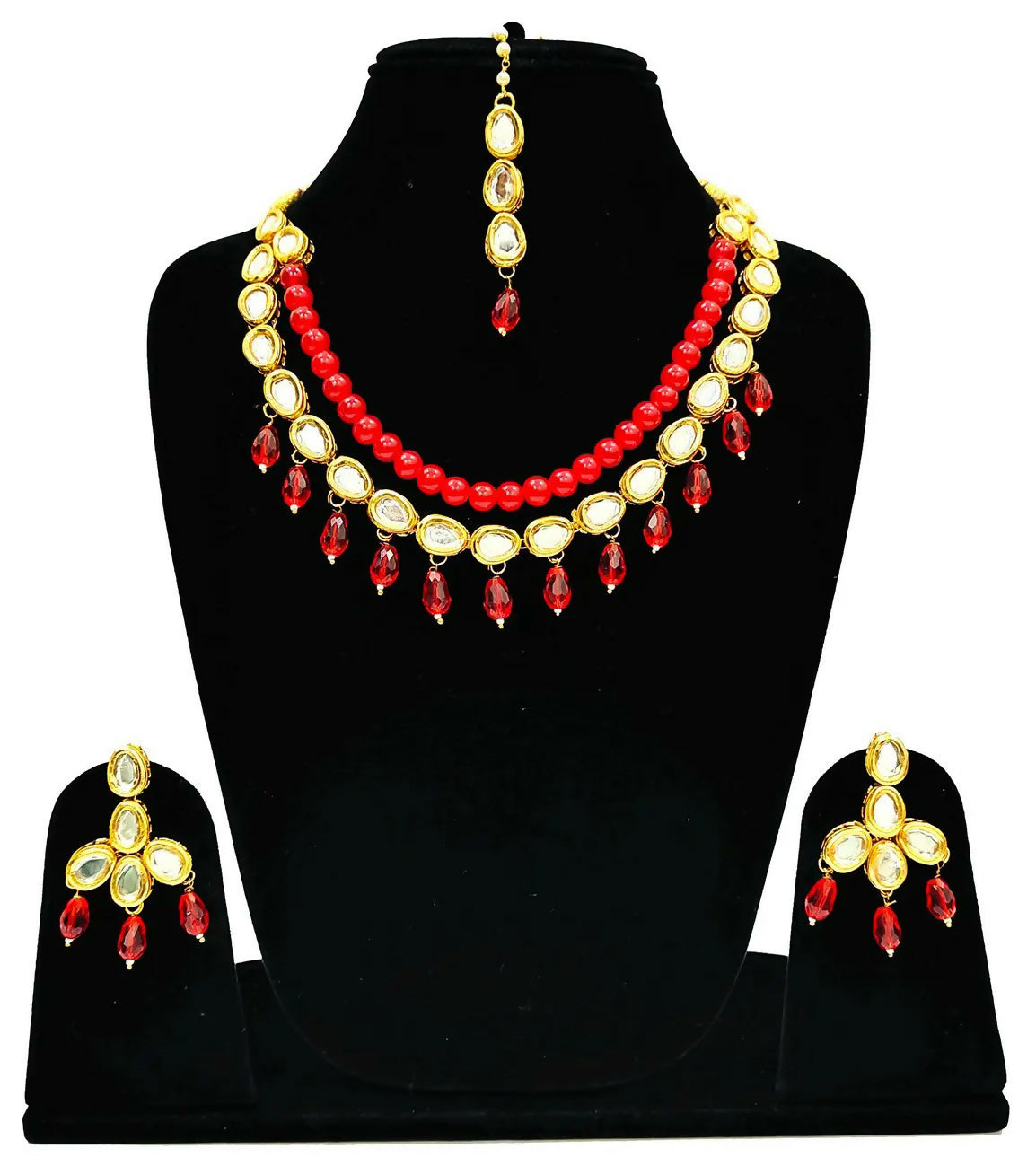 Elegant gold-plated alloy Kundan stone jewellery set for traditional occasions