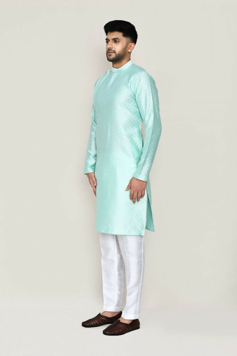 Green Jacquard Silk Kurta with Straight Fit Pants Set