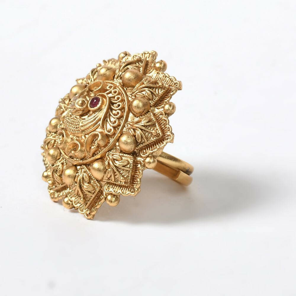 Joharkamal Gold-Polished Stone Embellished Adjustable Ring