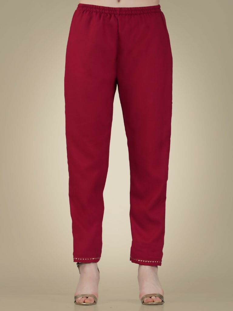 Women's Maroon Cotton Magic Slub Kurta Set with Embroidery & Sequence