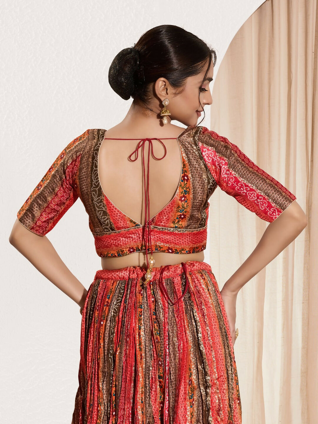 Joban Fashion Maroon Multi Brocade Padded Blouse With V Neck Elbow Sleeves